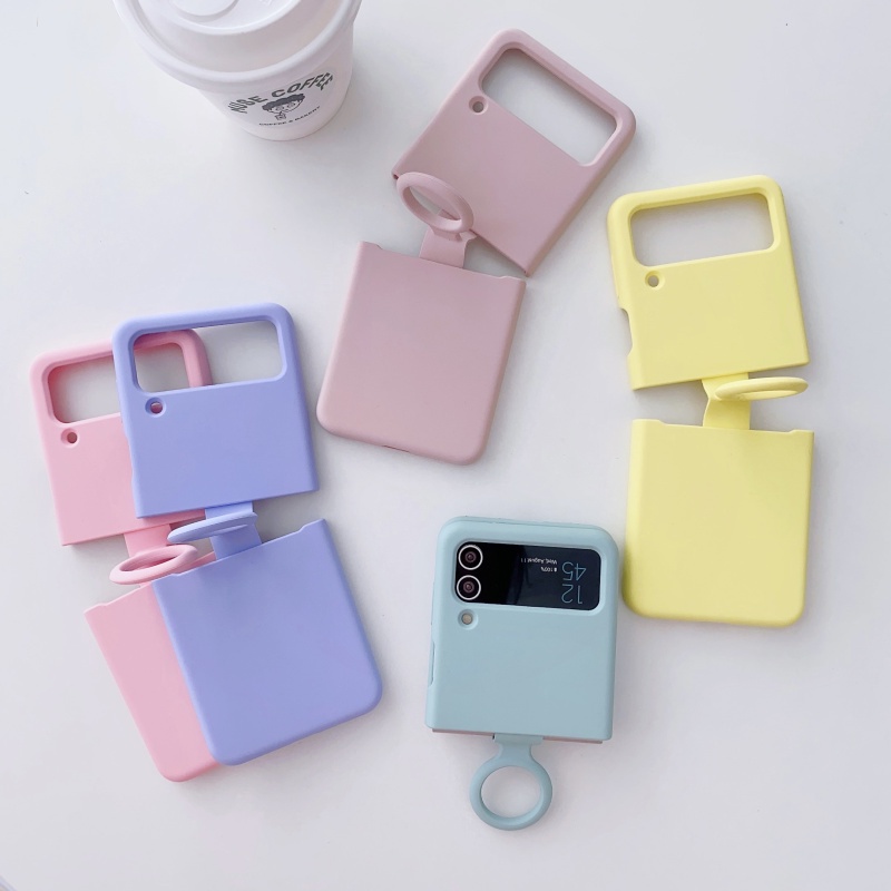 Ốp Điện Thoại Silicone Màu Trơn Nắp Gập Có Vòng Nhẫn Từ Tính Cho Samsung Galaxy Z Flip 3 Flip 4 3