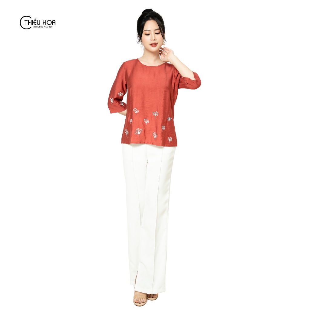Áo kiểu trung niên, tơ xước mềm mại, thiết kế đặc biệt, cao cấp sang trọng tặng mẹ Thiều Hoa Y1005