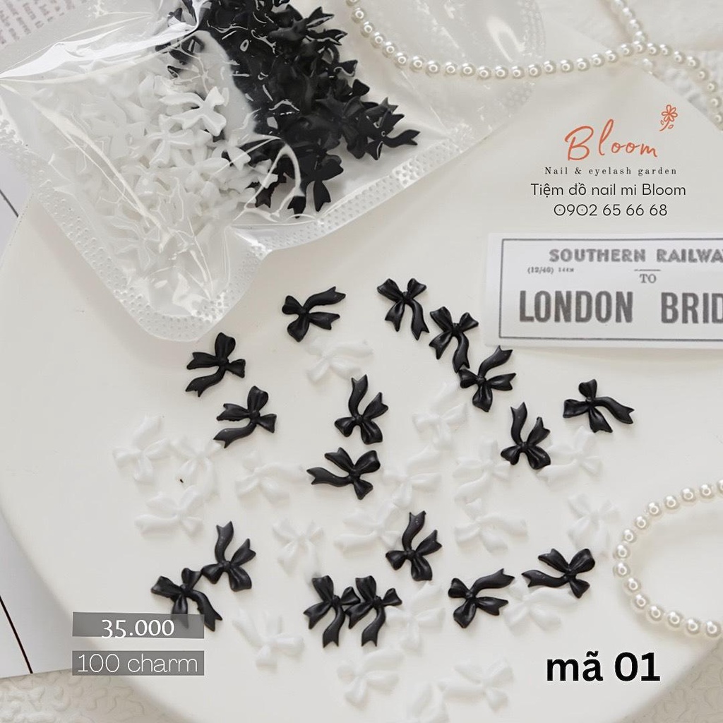 Set nơ mix trắng đen 100 charm hot trend