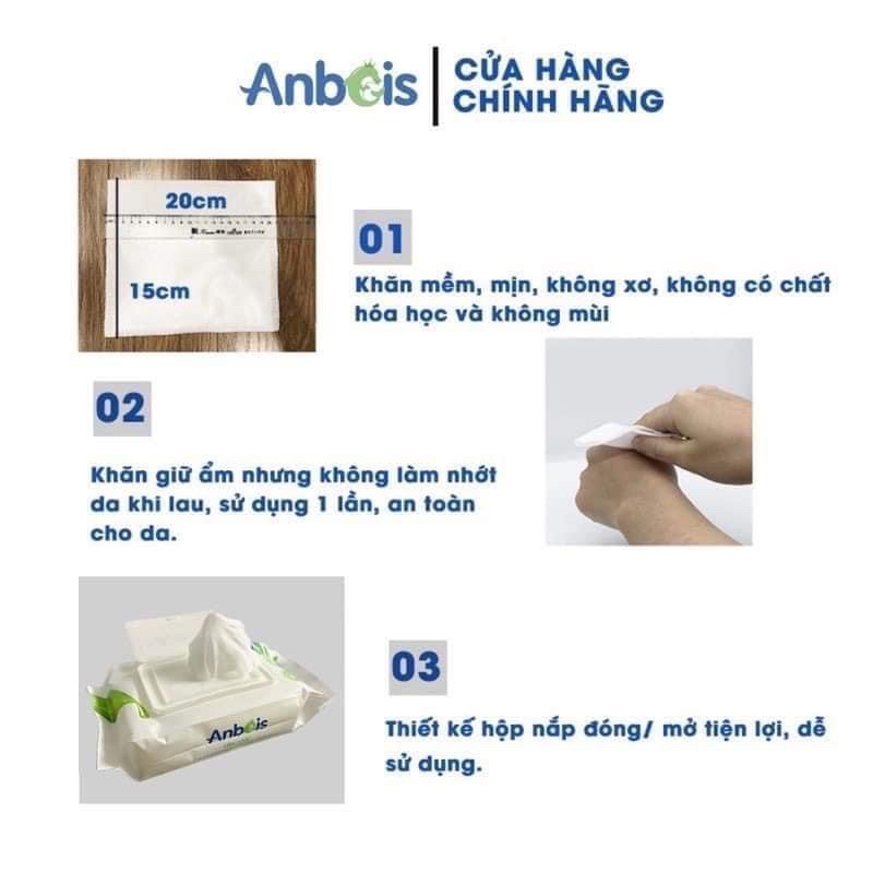 Khăn Uớt Không Mùi ANBEIS Hộp 100 Tờ Có Nắp Cho Bé - Tinh chất Trà xanh