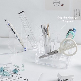 ống cắm bút acrylic ,ly đựng bút trong suốt dupe muji nhựa cứng cao cấp decor trang trí bàn học hàn quốc