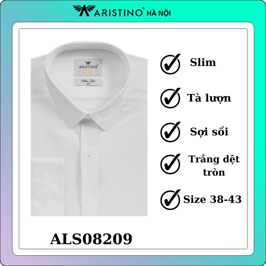 Áo sơ mi dài tay nam Aristino sợi sồi trắng dệt tròn from ôm ALS08209