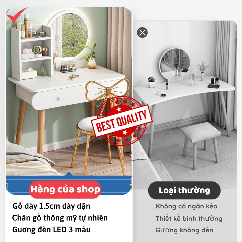 Bàn trang điểm phong cách Bắc Âu thiết kế hiện đại tích hợp đèn LED cảm ứng thông minh, chất liệu gỗ cao cấp, bền bỉ