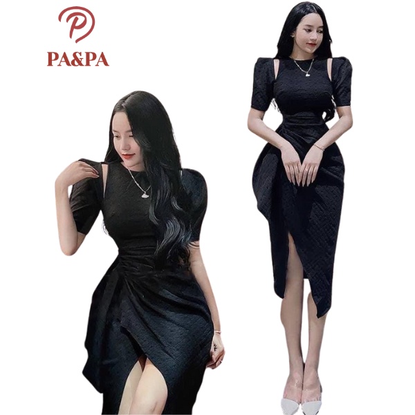 Váy đầm nữ body cổ tròn, tay ngắn, cao cấp sang chảnh dự tiệc công sở DT022