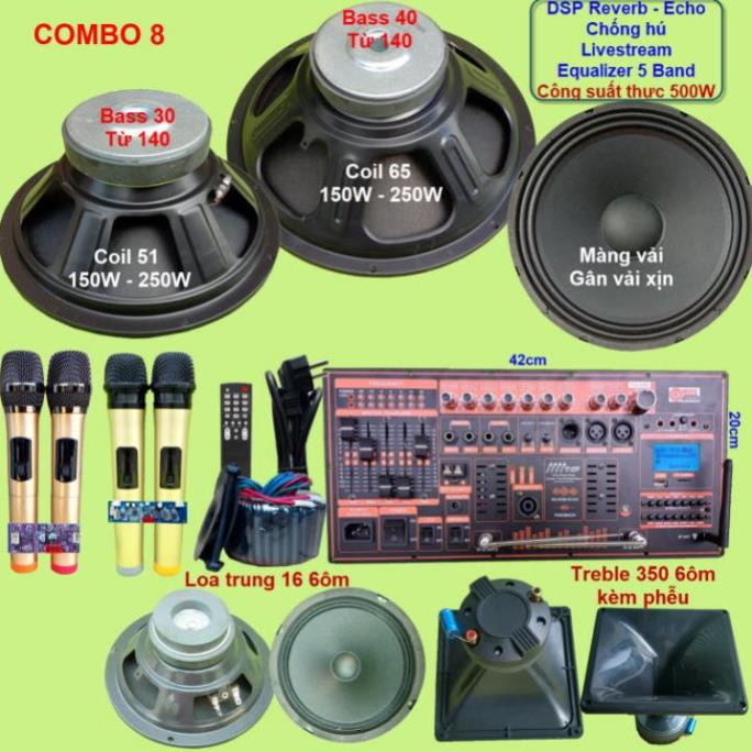 Mạch loa kéo 3 loa công suất thực 500W DSP Reverb Echo Livestream có chống hú kèm 4 tay micro