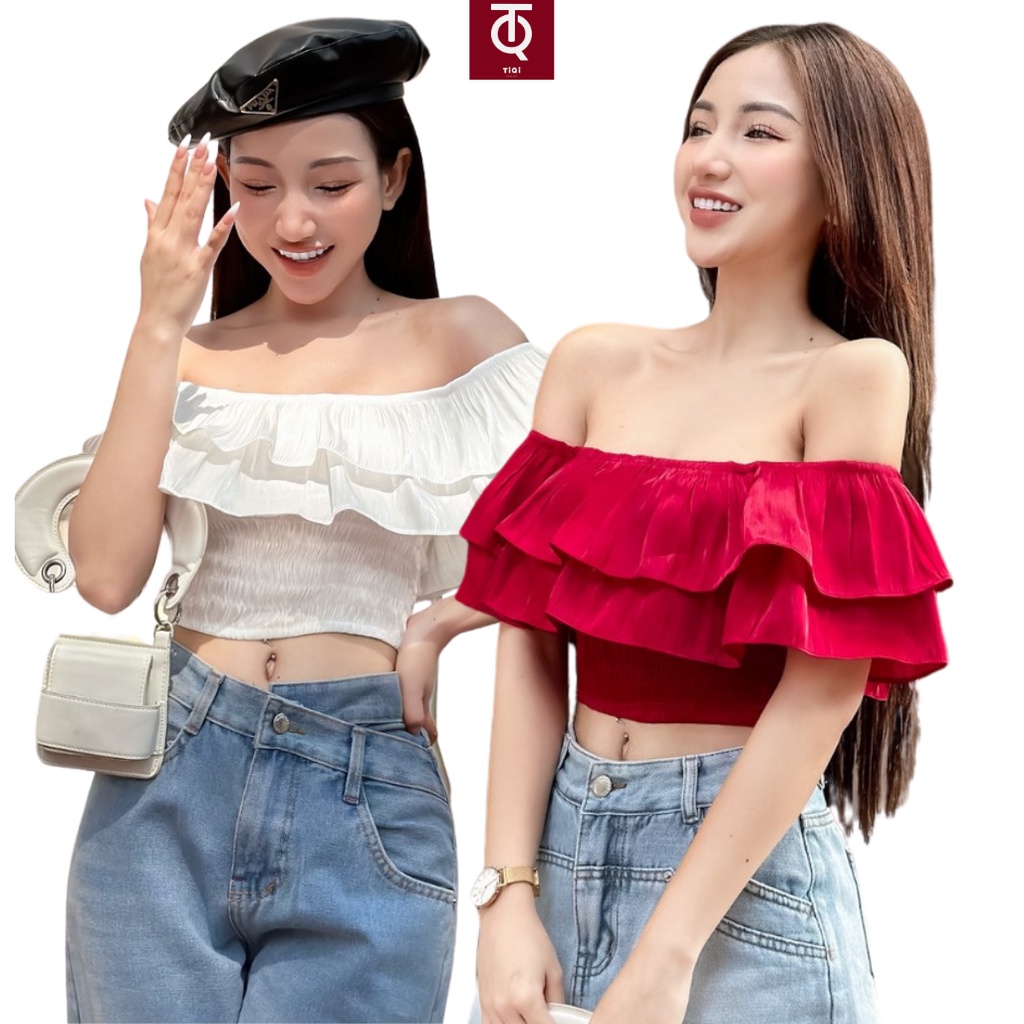 Áo Croptop Trễ Vai 2 Tầng TiQi Jeans A202