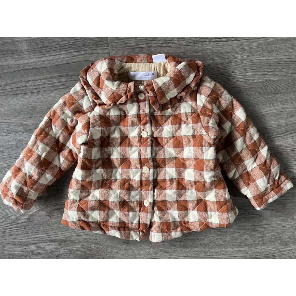 Áo khoác dáng sơ mi chần bông caro nâu cho bé AZR047