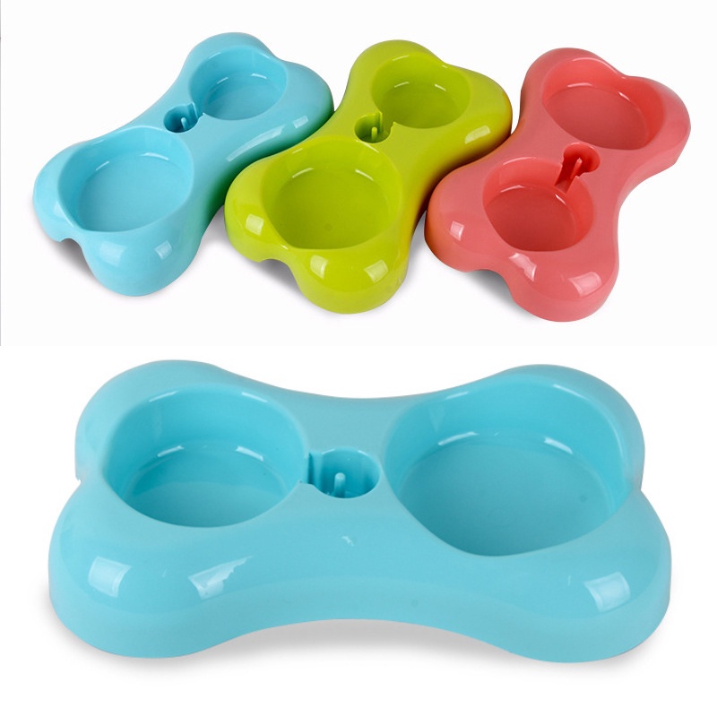 Bát Nhựa Đôi Hình Xương Có Nút Cấp Nước Uống Tự Động Dành Cho Thú Cưng (Không Kèm Bình)