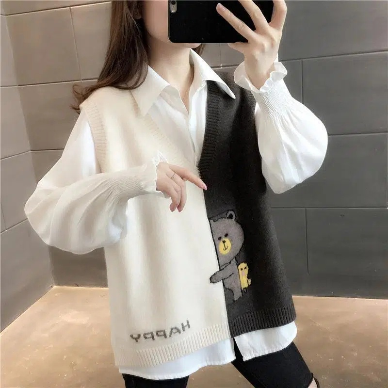 Áo Sweater Dệt Kim Không Tay Phong Cách Hàn Quốc Đơn Giản Dành Cho Nữ 40-80KG C9675