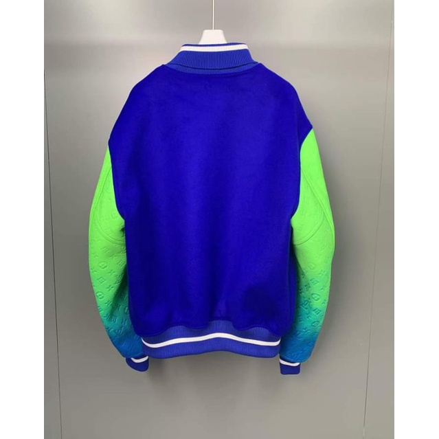 Áo Bomber Varsity lv xanh mới chất dạ phối tay da