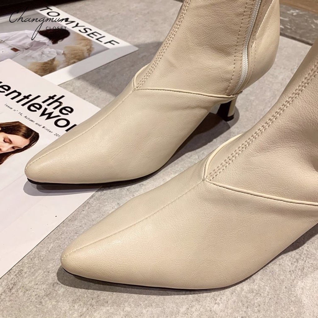 Boot đùi mũi nhọn gót nhọn Changmun Closet