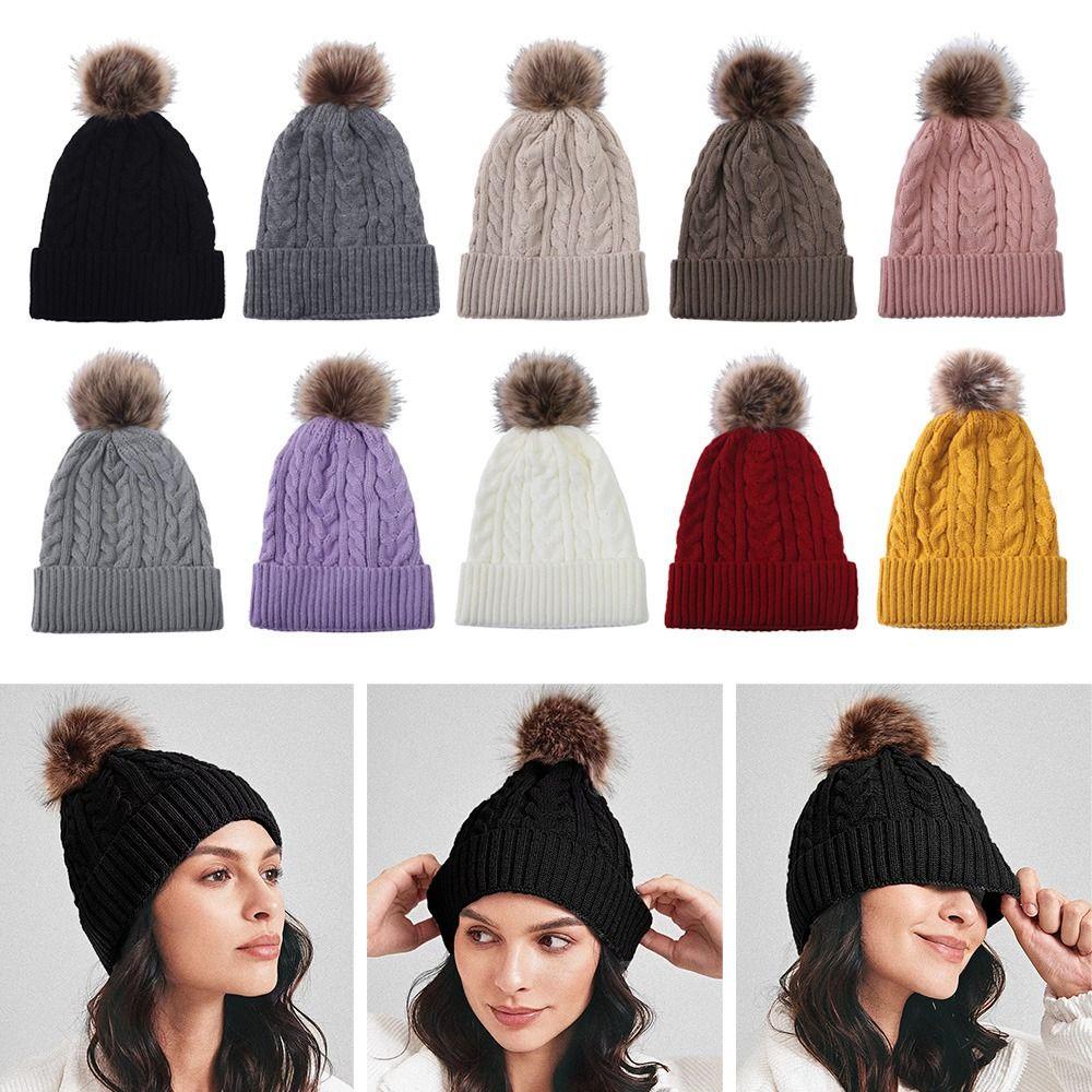 Mũ Dệt Kim Màu Trơn Giữ Ấm Mùa Đông Dễ Thương Cho Nữ