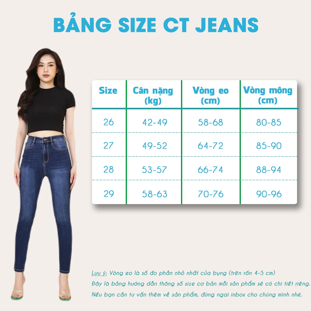 Quần skinny jean nữ - Quần bò bó basic cạp cao CP55, CT JEANS