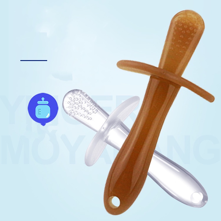 Bàn chải rơ lưỡi gặm nướu silicon cho bé cho bé cho chặn an toàn cho bé không chọc vào họng - TRẮNG