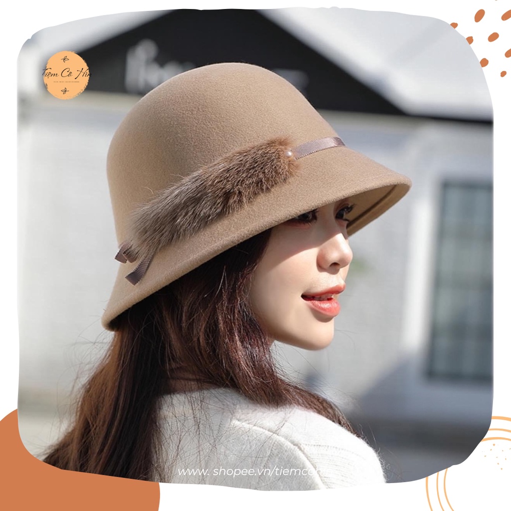 Mũ bucket dạ tiểu thư cao cấp thu đông Tiệm Cô Hìn ship 1h lỗi 1 đổi 1