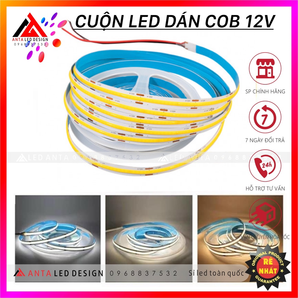 Cuộn led COB 12v 5m siêu sáng, led dán COB