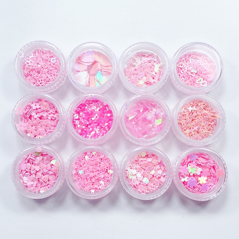 Hộp Kim Tuyến 12 Màu Hologram Trang Trí Slime / Resin / Nail / Ốp Điện Thoại DIY Thủ Công
