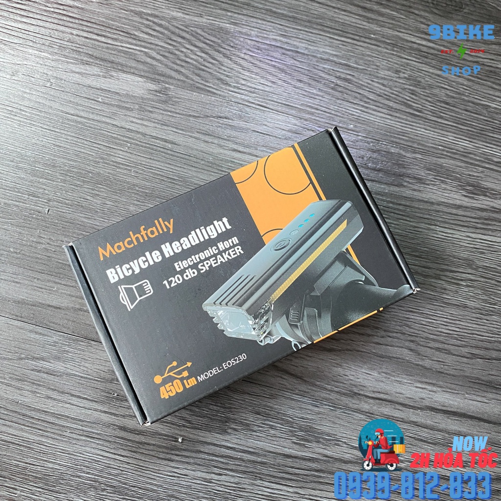 Đèn siêu sáng kèm còi xe đạp sạc USB Machfally EOS 230