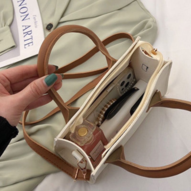 Mischa Túi Đeo Chéo Vai Hình Vuông Nhỏ Bằng Da PU Màu Tương Phản Đơn Giản Hợp Thời Trang