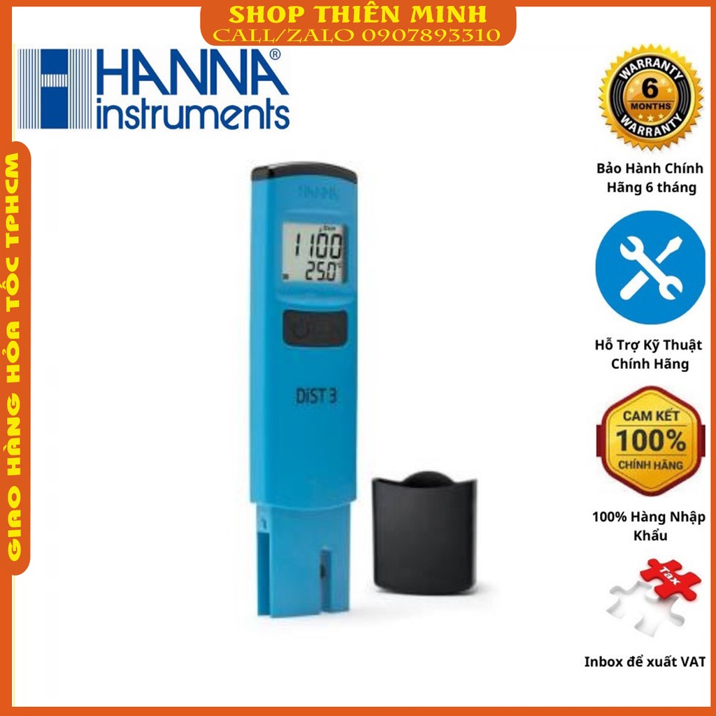 Bút Đo Độ Dẫn Điện/Nhiệt Độ Trong Nước HI98303 - Bút đo EC Dist 3 Thang Thấp 0-2000 µS/cm, Máy Đo EC Hanna Instruments