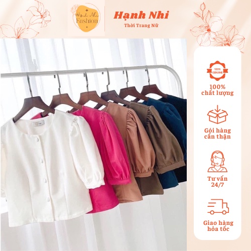 Áo sơ mi nữ tay bồng dáng croptop, Áo kiểu nữ hàng thiết kế chất cotton xuất hàn cao cấp