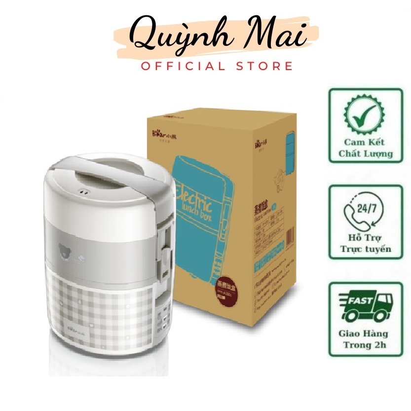 Hộp cơm cắm điện Bear DFH-A20D1, 2.0 lít, 3 tầng, nấu chín, hâm nóng và giữ nhiệt, dùng inox 304, dùng cho văn phòng