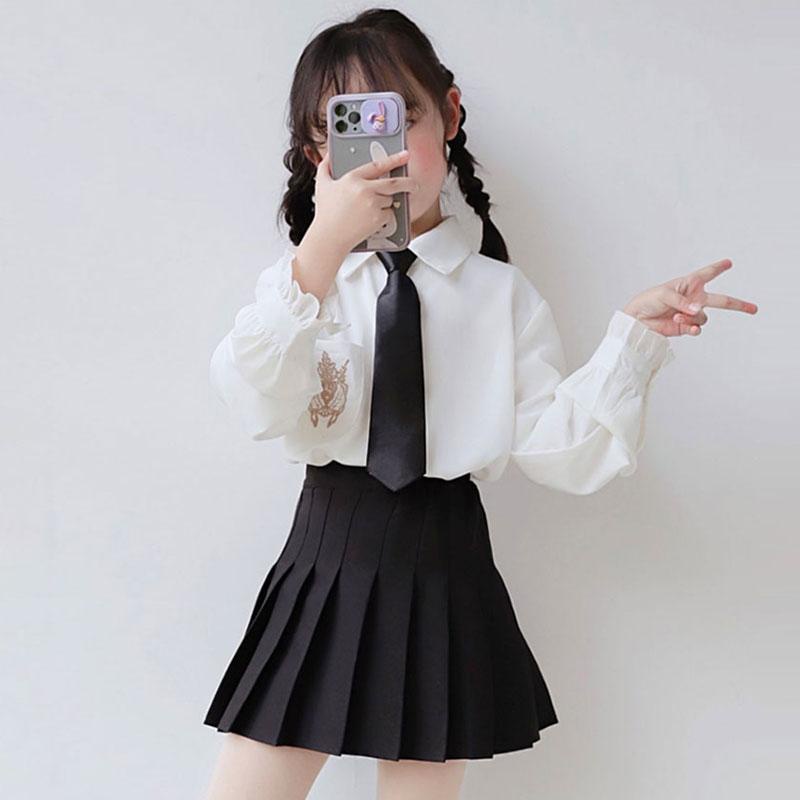 Bộ Áo Sơ Mi Trắng Phối Chân Váy Chữ a Xếp Ly Lưng Cao Thời Trang Mùa Thu Mới Cho Bé Gái