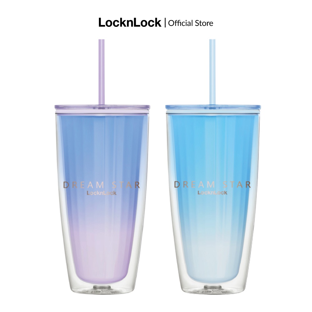 Ly nhựa 2 lớp Lock&Lock kèm ống hút Dream star Double wall cold cup 750ml HAP522