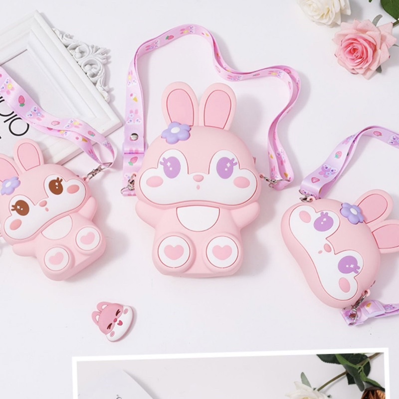 Trẻ Em Silicone Tiền, Túi Hoạt Hình Dễ Thương Thỏ Xingdelu Một Vai Bé Trai Và Bé Gái Sứ Giả Lưu Trữ Túi Đa Năng