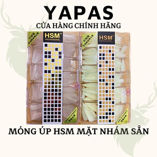 Móng úp HSM mặt nhám sẵn phom vuông thang bầu nhọn màu đục trong Yapas hộp 500 pcs đủ 10 size