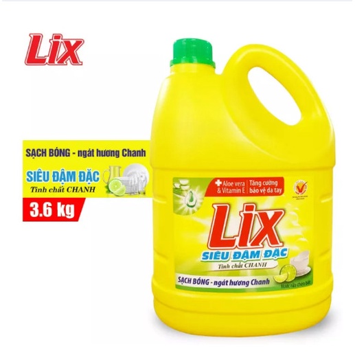 Nước rửa chén LIX siêu đậm đặc hương chanh 3.6kg NC360 làm sạch dầu mỡ không hại da tay - Lixco Việt Nam