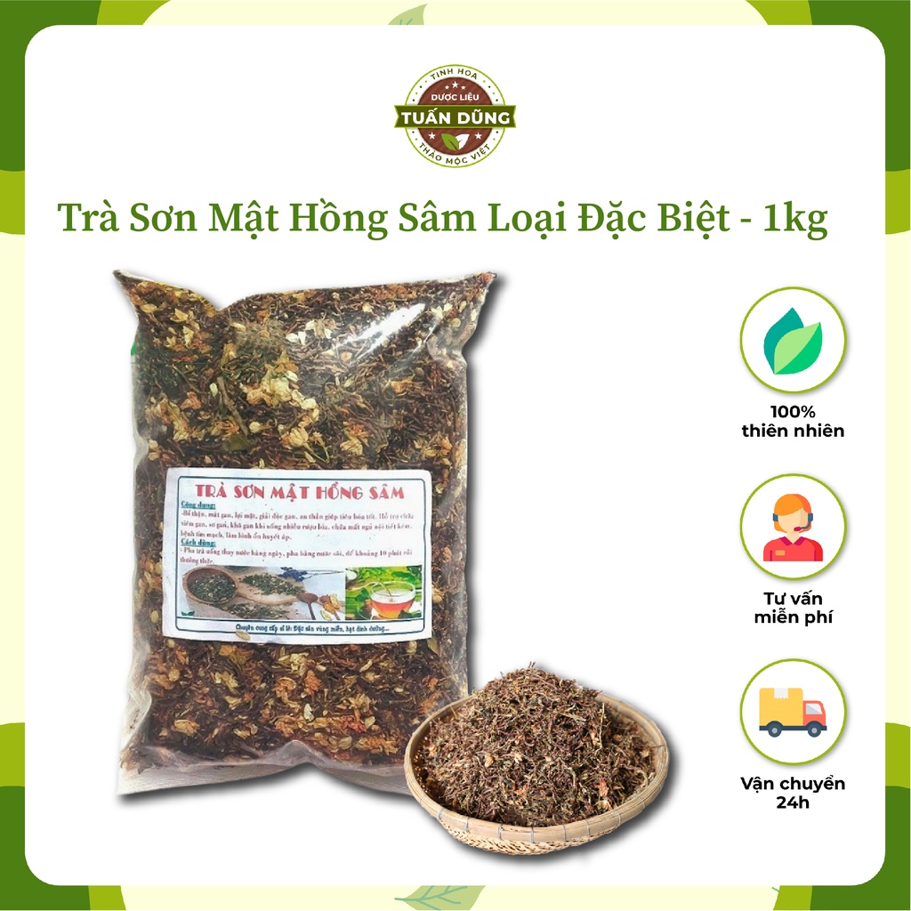 Trà Sơn Mật Hồng Sâm Loại 1 nhiều hoa nhài,cỏ ngọt  1kg Giải Nhiệt, An Thần, Dễ Ngủ - Dược Liệu Tuấn Dũng