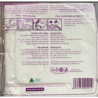 Khăn giấy vuông Emos đủ 100 tờ (330 x 330mm)