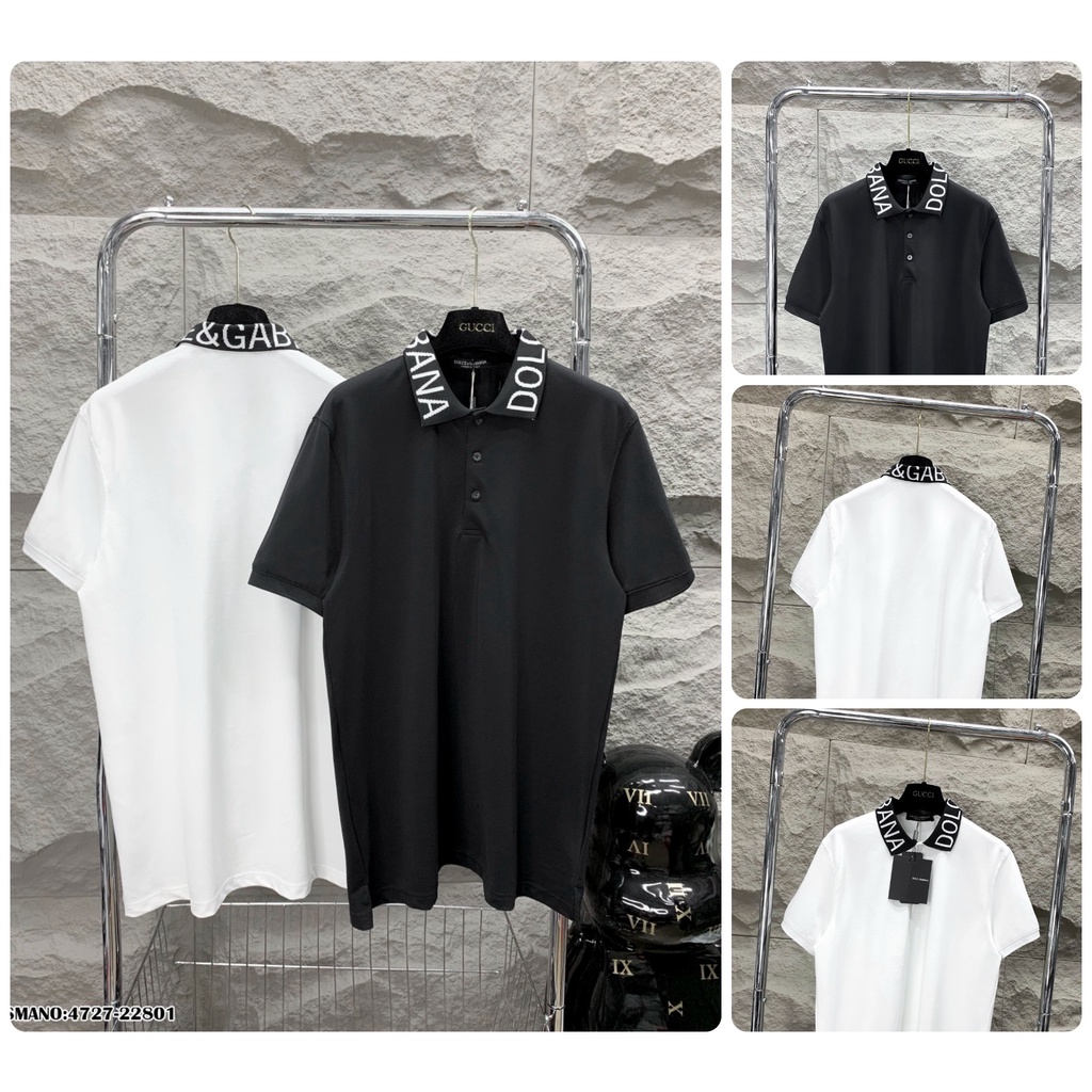 Áo Polo Nam Đen Trắng Viền Cổ Thêu Chữ DG Vải Mềm Mịn - Áo Phông Nam Cổ Bẻ Viền Cổ DG Cao Cấp