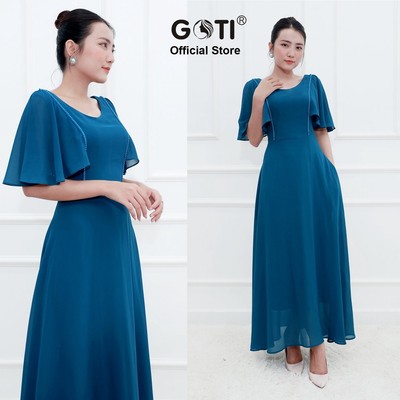 GOTI - Đầm Xòe Dáng Dài Quý Bà Kiều Đầm Xòe Trung Niên Size Lớn In Hoa Có Size Cho Người Mập 3339 3362