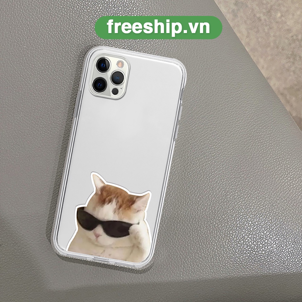 Ốp iphone mèo trắng kính râm siêu cấp cool ngầu cạnh vuông cho 6/6splus/7/7plus/8/8plus/x/xr/xs/11/12/13/14/pro/max