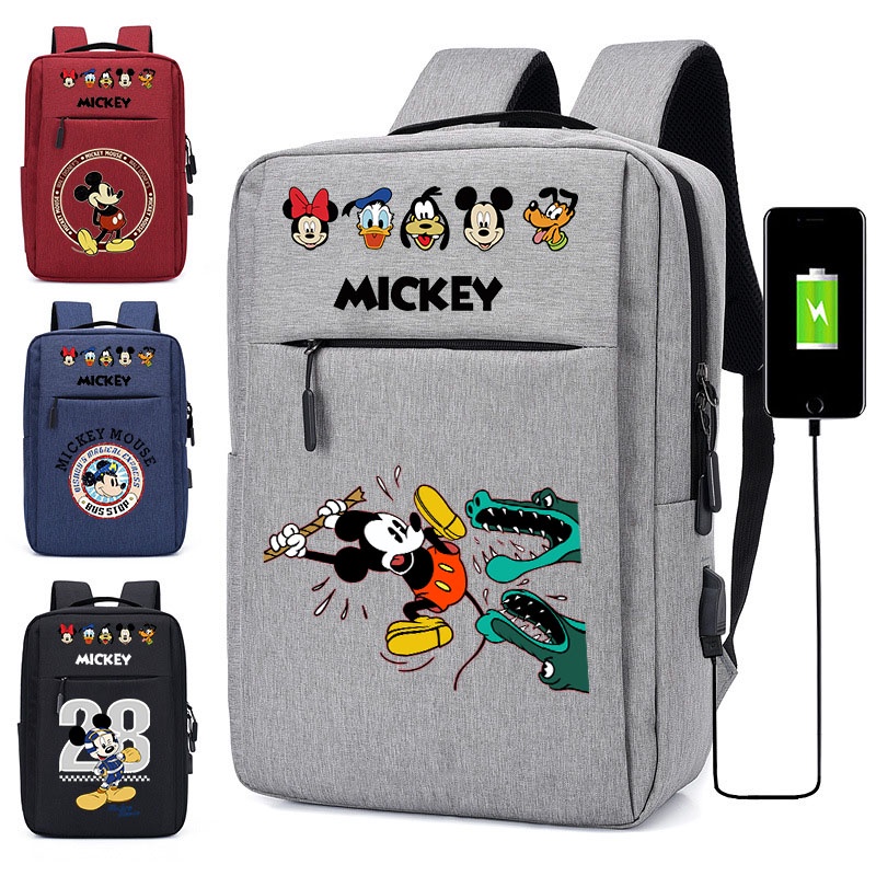 Ba Lô Đựng Laptop In Hình Chuột Mickey Dễ Thương Có Cổng Sạc USB