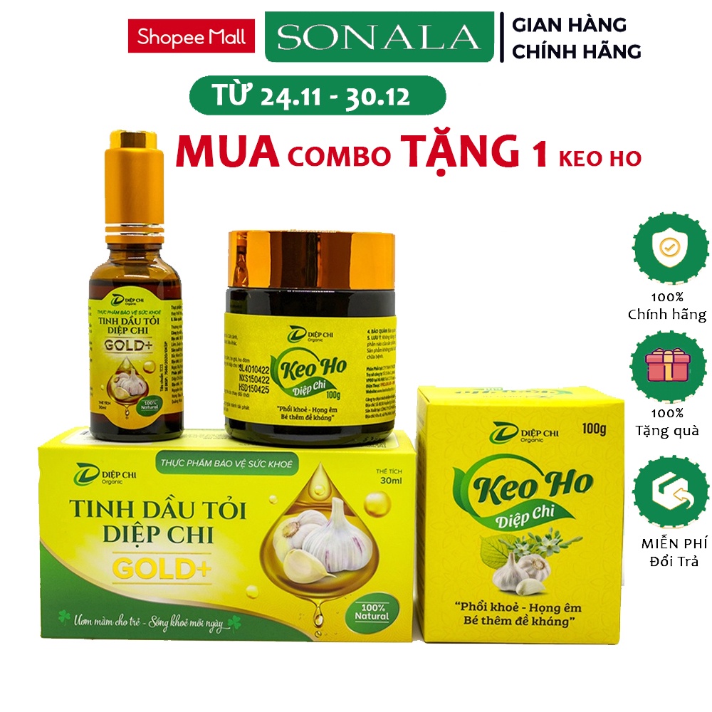 Combo Keo Ho Diệp Chi Và Tinh Dầu Tỏi Diệp Chi Gold Giúp Tiêu Đờm Giảm Ho Khan, Ho Gió Cho Trẻ Em Và Người Lớn