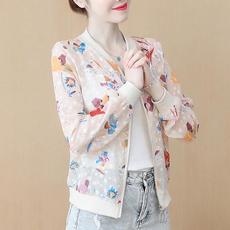 Áo Khoác Khóa Kéo In Hoa Thời Trang Dành Cho Nữ