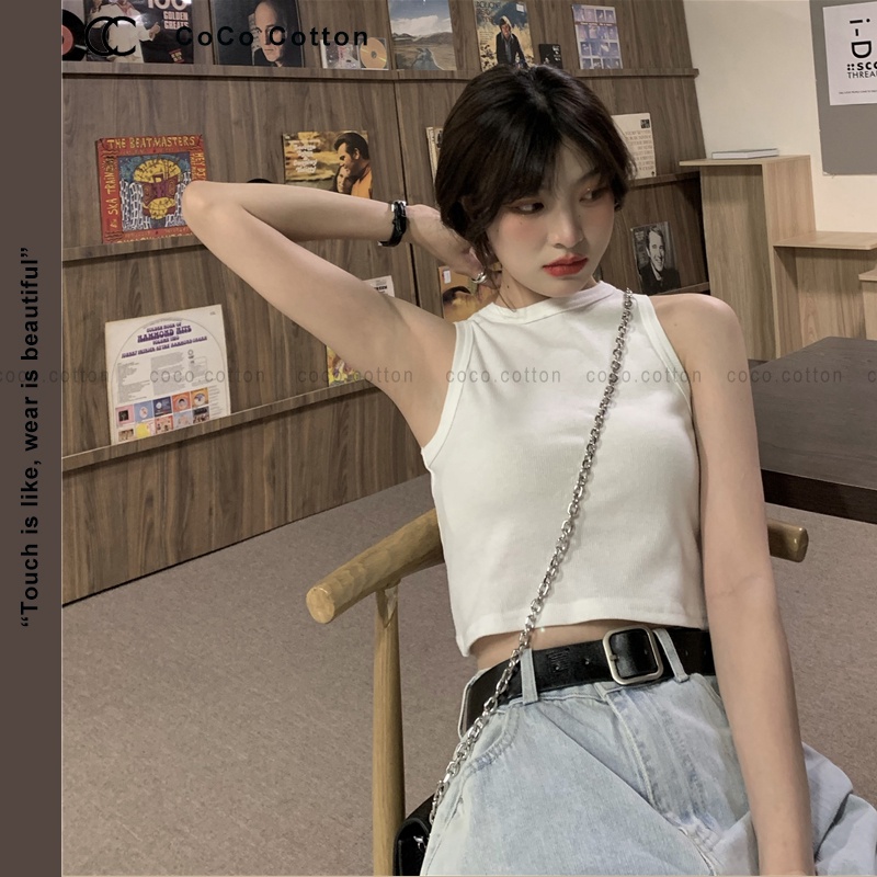 Áo ba lỗ croptop nữ COCOCOTTON cao cấp CC09