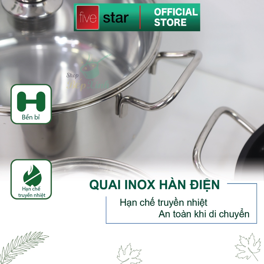 Bộ Nồi 5 Đáy Từ Cao Cấp Fivestar FSB55D001 Nắp Kính Inox 430 ( 1 quánh16cm x  N18cm x  N20cm x N24cm x C 24cm )