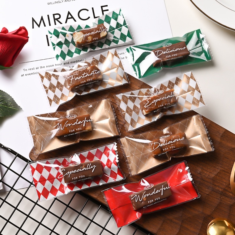 ❤️Tết❤️ Set 100 túi kẹo nougat , kẹo dừa , mứt ( hàn miệng , 4x9,5) , Chữ caro