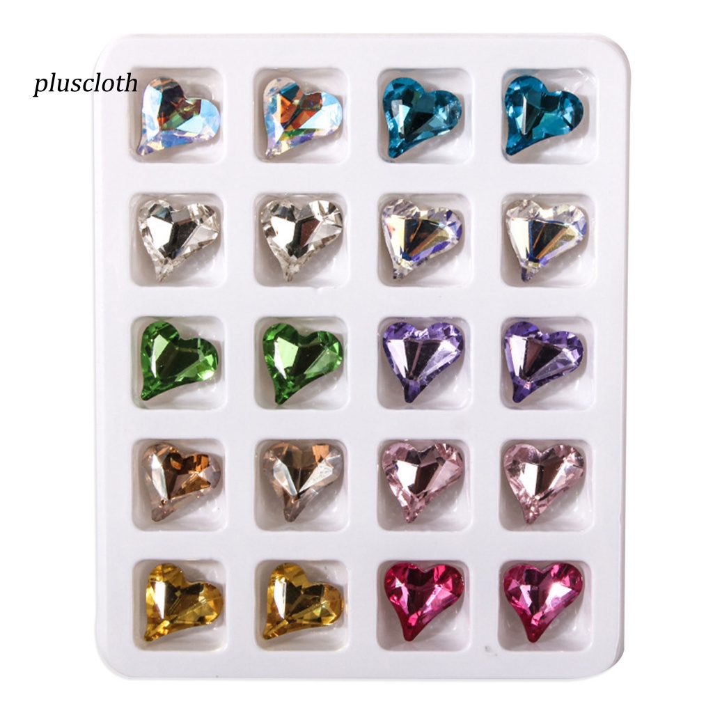Bộ 20 Phụ Kiện Trang Trí Móng Tay Hình Trái Tim 3D Màu Sắc