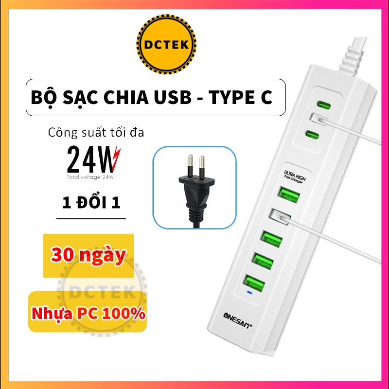 Bộ chia cổng Hub Usb Hub Type C cắm điện nhựa PC cao cấp 5v-4.8A dây nối dài 1m