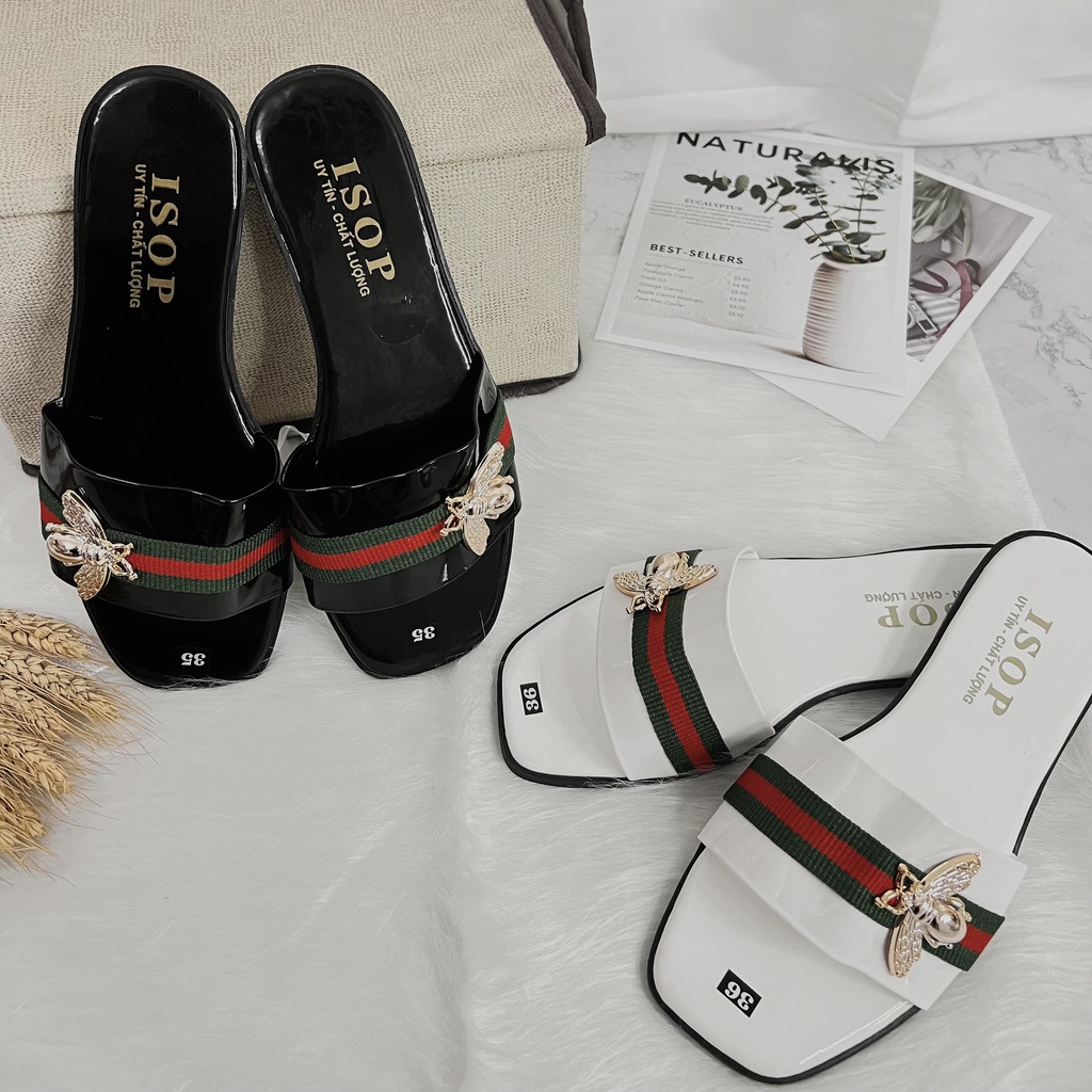 Dép lê Nữ quai Ngang Guci Ong Hàng đẹp, đủ size Ảnh thật Y hình Shop miqu.buotique