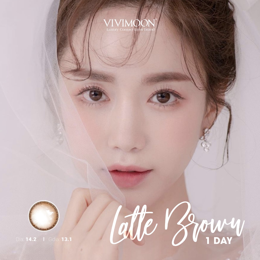 Lens cận 1 ngày nâu tự nhiên khóa ẩm VIVIMOON Latte Brown