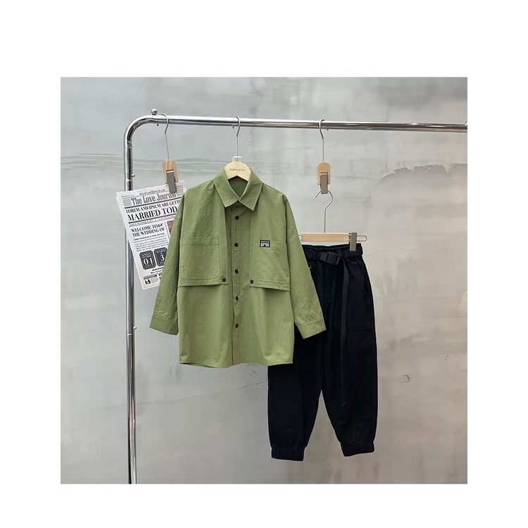 Áo Khoác Sơ Mi Tay Dài Màu Trơn Dáng Rộng Thời Trang Xuân Thu Cho Bé Trai Và Gái Plus Size