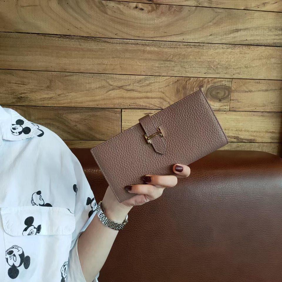 Ví Da Bò HERMES Dáng Dài Có Dây Rút Phong Cách Âu Mỹ 2022 Cho Nữ