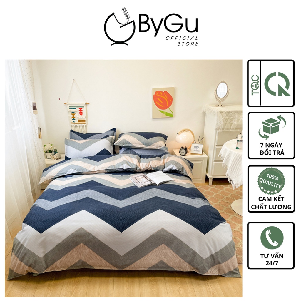 Bộ ga giường 5 món chăn phao có ruột cao cấp cotton lụa mịn đẹp BYGU P2124