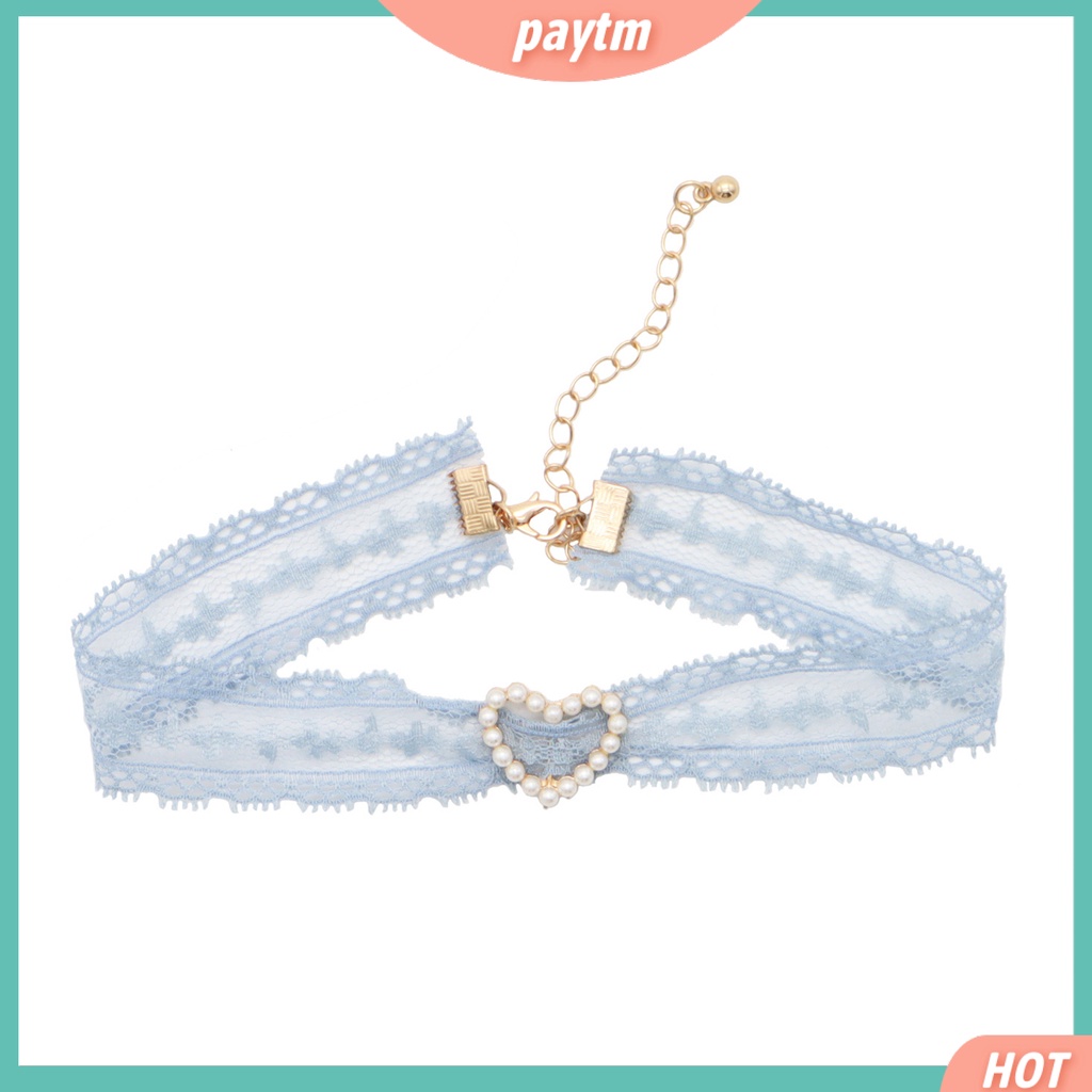 {PTM} Vòng Cổ Choker Phối Ren Đính Hạt Ngọc Trai Giả Thời Trang Cho Nữ